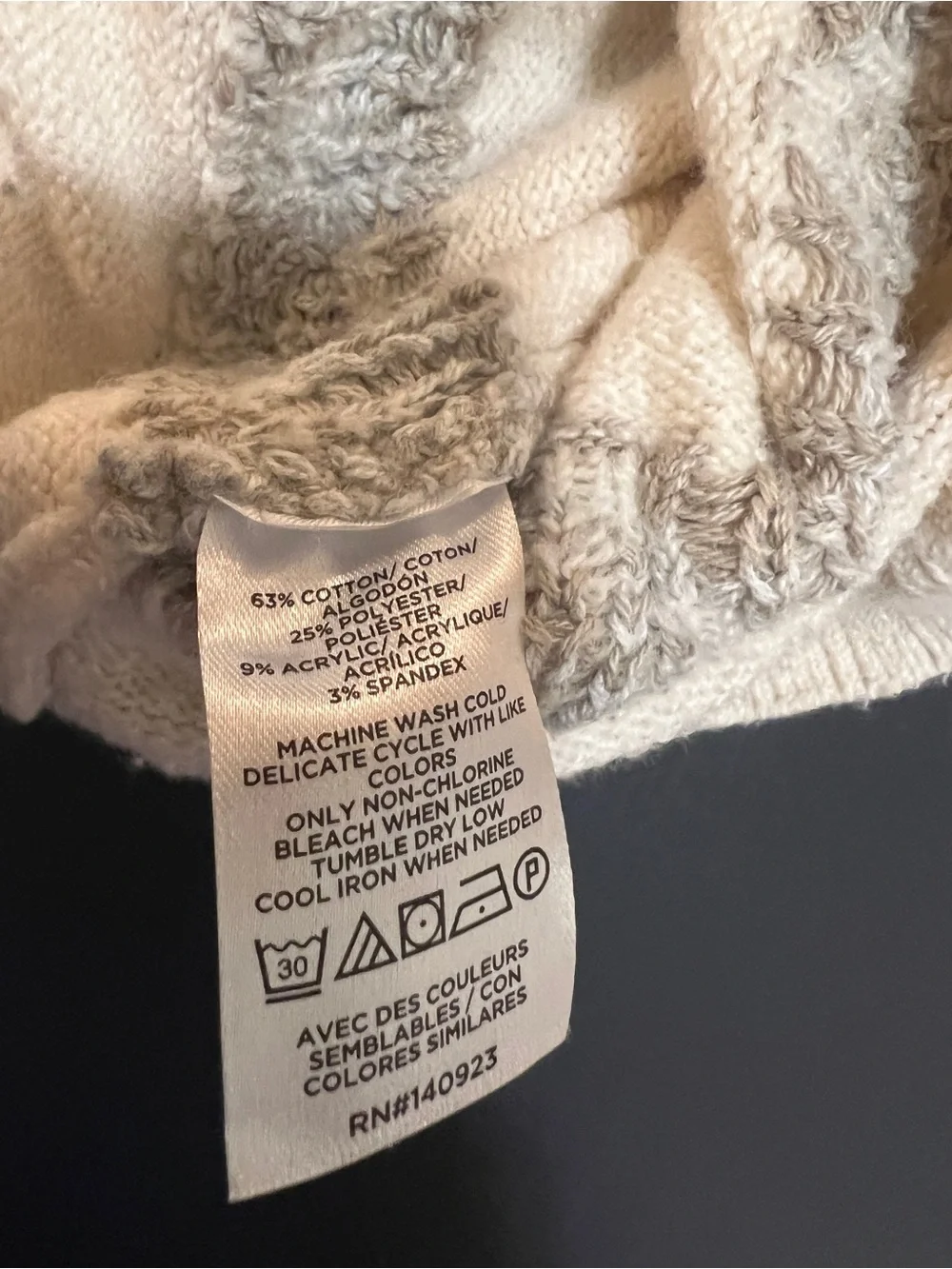 LOFT Cream Fair Isle Crewneck Sweater with Gray Pattern- Medium